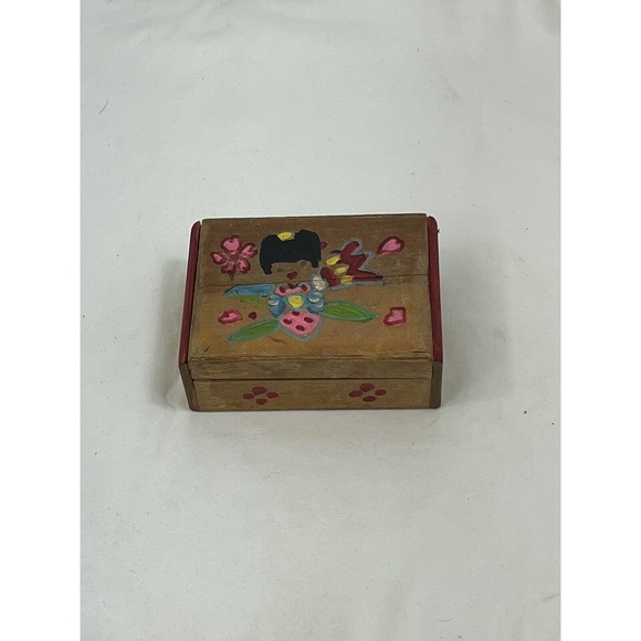 Jewelry - Vintage Wooden Trinket Jewelry Box Hand Painted Made In Japan Geisha 🔥